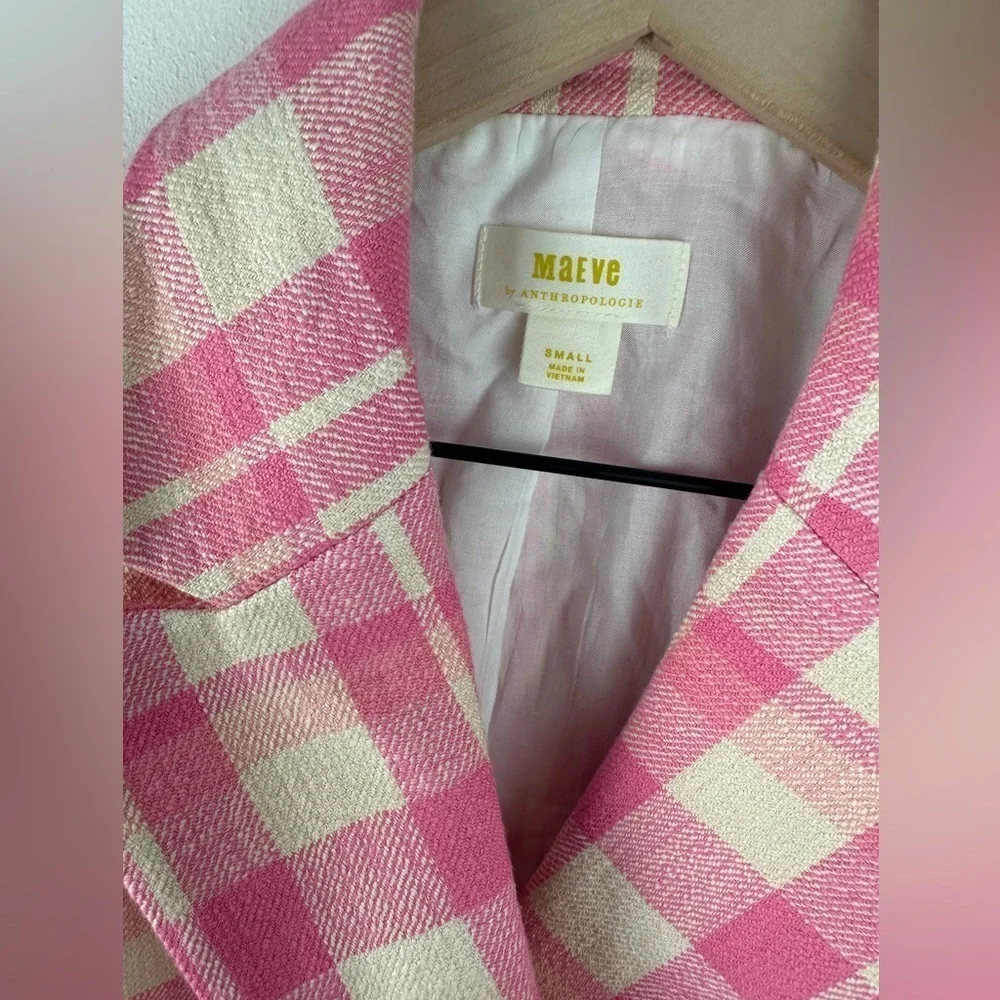 Anthropologie Maeve Blazer‎ Cropped Pink Double Breasted Jacket Small Old Money